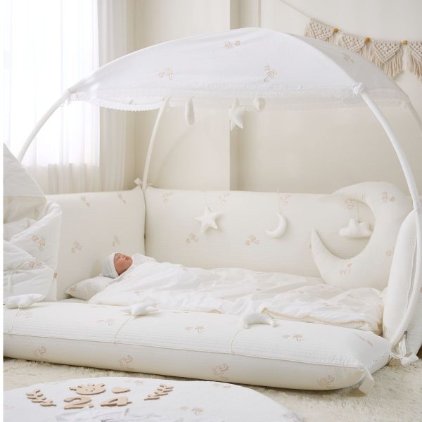 LOLBaby Cotton Embroidery Bumper Bed with Hanging Toy and Canopy - Golden Dragon (PO Late Feb 25) Cheap