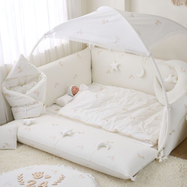 LOLBaby Cotton Embroidery Bumper Bed with Hanging Toy and Canopy - Golden Dragon (PO Late Feb 25) Cheap